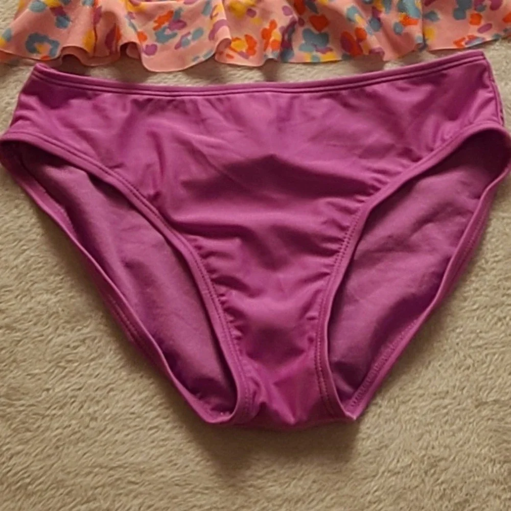 Cat & Jack Girls XL 14 Tankini Swimsuit Pink Abstract Floral Ruffle 2 Piece Set